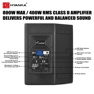 HYANKE B 12 12″ Professional Active Coaxial Monitor Loudspeaker DSP TWS Powered 400W RMS Wooden PA Speaker Wireless