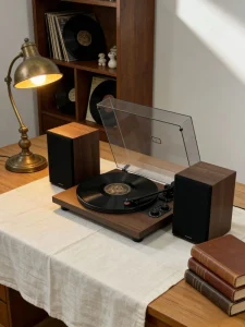 Hi-Fi Audiophile Professional 3-Speed Wireless BT Turntable Vinyl Record Player Stereo External Bookshelf Speakers RCA