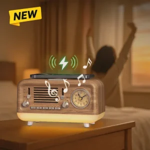 HiFiD W29 Retro Wood 5 in 1 Sleep Aid Speaker With 15W Wireless Charger FM Radio Analog Alarm Clock Sleep Sound Machine