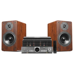 Hifi 2.0 Tube Amplifier Bookshelf Speaker System High-power 8 Inch Speaker with BT, Coaxial and Optical Interfaces