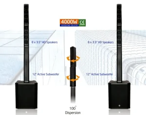 High Power 12 Inch Metal 4000W Stage Audio System Full Range Speaker Column for Outdoor Band Performances