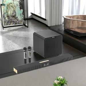 High quality Wooden Soundbar TV Audio System 2.1 8 Speakers Home Theater Karaoke Speaker Wireless Microphone Wireless Subwoofer