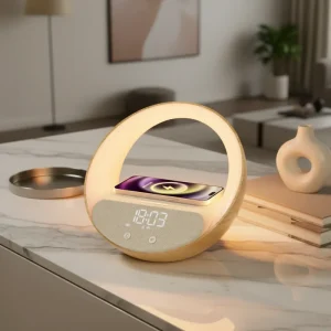 Home Tech Gadgets Cozy Atmosphere Charming 5 in 1 Night Light Wireless Speaker with Alarm Clock and Wireless Charger