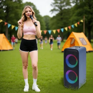 Hot Sell AAWM Double 8 Inch Party Speakers TWS Wireless Altavoz Quality Rechargeable Outdoor Speaker with Strobe Light