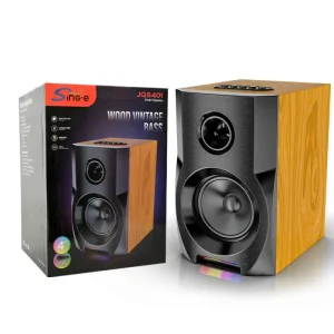 JQS401 Portable RGB Lights 18W Hight Power Wood Vintage Bass Microphone Karaoke Smart Speaker