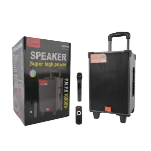 JQS908S Outdoor Wireless Karaoke Speaker Portable Trolley Wooden Box with Microphone and Remote Control