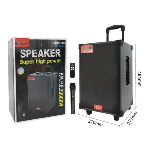 JQS911S 12 Inch Wireless BT Wooden Karaoke Speaker 100W HIFI Sound System Outdoor Party Woofer Auxiliary Battery Trolley Party