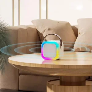 K12 Karaoke Machine Portable 5.3 PA Speaker System 5-10W Wireless Microphones RGB LED Lighting Memory Card