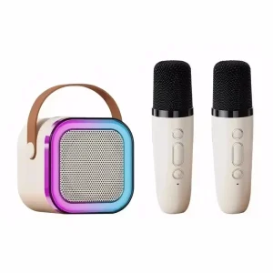 K12 Kids Karaoke Singing Machine Portable Speaker with Wireless Microphones RGB Lighting BT Mini Music Toy Children Party Gifts