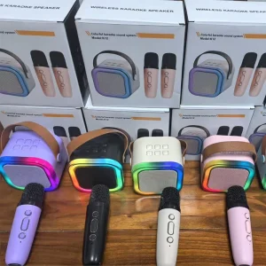 K12 Mini Portable Karaoke Microphone Wireless All in One RGB LED Lighting 2 Microphones Home KTV