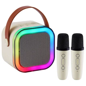 K12 Mini Portable Microphone Audio Integrated Bt Speaker Outdoor Portable Speakers Karaoke Machine with 2 Microphones