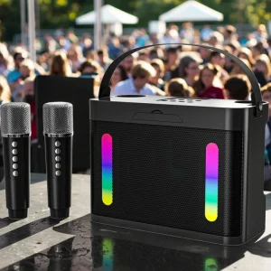 Karaoke Bluetooth Speaker with Dual Wireless Microphones Hand Strap Portable for Home Outdoor