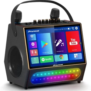 Karaoke Machine with Lyrics Display Screen for Adults Portable Bluetooth Speaker with 2 Rechargeable UHF Mics