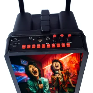 Karaoke Speaker Microphone Nine Inch RGB LED Screen TF Card USB AUX Battery Powered Party Ready Plastic