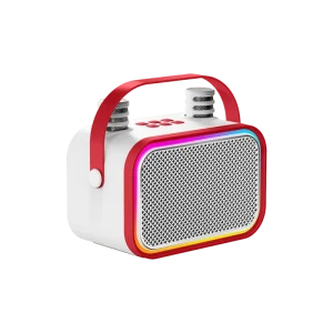 Karaoke Speaker with Magic Voice Effects 2 Wireless Mics RGB LED Light Ultra Portable BT Speaker for Home Party Outdoor Singing