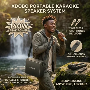 King Max 140W Portable Blue Tooth Karaoke Speaker with 2 Wireless Mics Deep Bass Stereo Sound Remote Control