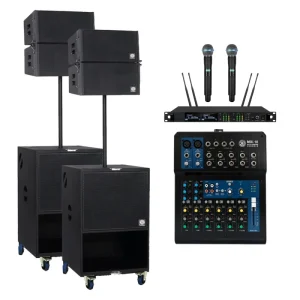 LA410/LA418BP Active Neodymium Portable Small Line Array Set with Wood Shell High Power XLR/Speakon Connectivity