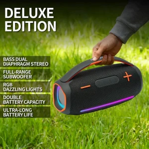 LED Boombox Speaker 30W Bass Wireless Portable Outdoor Bluetooth Speaker with Handle Waterproof for Home Party
