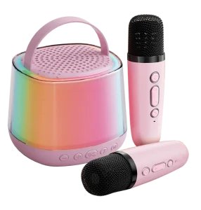 LED Mini Karaoke Machine Portable Bluetooth Speaker with 2 Wireless Microphones