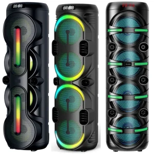 LED RGB Light Speaker 4X 8 Inch Wireless Rechargeable Portable PA Trolley BT Speaker