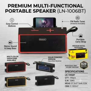 LN 1006BT Solar Power Speaker with Flashlight Telescopic Antenna FM Radio TWS Pairing Wireless Audio