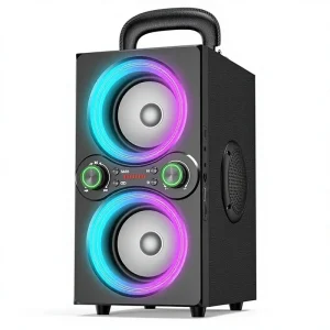 Large Wood Cabinet 100 300W Deep Bass Boost TWS Stereo Sound RGB Light Support Mic Input USB TF AUX TPBEAT Battery Speaker
