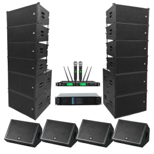 Line Array Speaker System Dual 10inch 18inch Speakers Subwoofer Portable 2x300W Church Wedding Stage