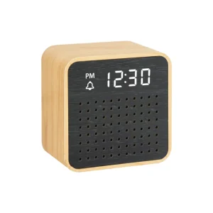 Logo Customized Mini Cube Wooden Speakers OEM Wireless Portable BT Speaker with LED Clock ET5044