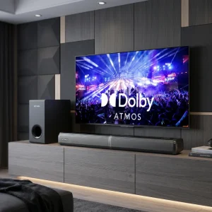 Lossless Audio 4.1CH 280W BassMX Wired Subwoofer HD in eARC BT 5.3 3 EQ DSP Smart TV Dolby Atmos Soundbar