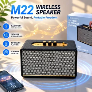 M22 Vintage Retro Speaker 30W Super Bass Wooden Leather Cabinet Portable Desktop Home Party Audio
