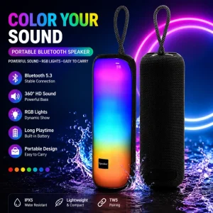 M9 RGB Portable Wireless Speaker with Hanging Cord Outdoor Camping Emergency Heavy Bass Rugged Waterproof Soundbox