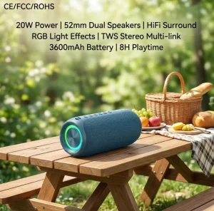MP2 20W Power Wireless Speaker HiFi Surround Sound IPX7 Waterproof for Garden Backyard Lunch