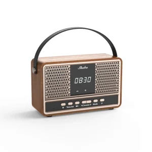MQ Vintage Wooden Wireless Audio Speaker Portable Handle FM Radio Clock Alarm Desktop Bass Sound System Rechargeable