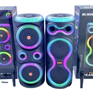 MS 2056BT W MS 2057BT W Double 8 inch Wireless RGB Karaoke BT Speakers With Mic USB TF FM Active Woofer for Home DJ Party Use