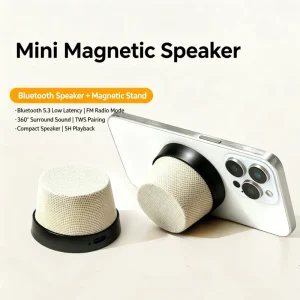 Magnetic 2-in-1 Mini BT Speaker with Phone Stand Portable Fabric Wireless Speaker for Outdoor Travel