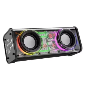 Mecha Style Transparent Dual Speaker Subwoofer Deep Bass Waterproof RGB Portable Wireless Bluetooth Speaker