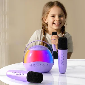 Mini Karaoke Machine Portable Speaker with 2 Wireless Rechargeable Microphone Audio for Children Adults and Kids