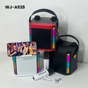 Mini LED Light Speaker Wireless Bluetooth Karaoke Speaker with Dual Wireless Microphones Portable Party Speaker