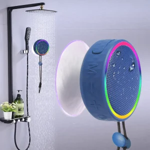 Mini Portable 5W Shower Wireless Round Speaker Water Resistant with RGB LED Suction Cup TF Card for Bathroom Bicycle