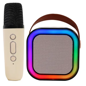 Mini Portable Karaoke Speaker with Wireless Microphone and Colorful Lights for Kids Adults Metal Active RGB