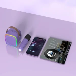 Mini Portable Speaker Lamp With 2 Microphone Children Karaoke Machine RGB Light Woofer Bluetooth Bass Design Battery Powered