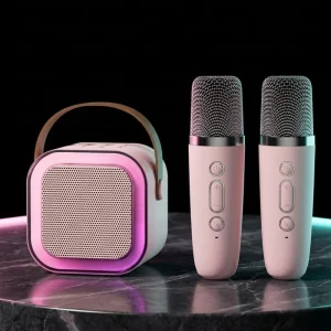 Mini Wireless Karaoke Machine with 2 External Microphones and Rechargeable Battery for Home Use