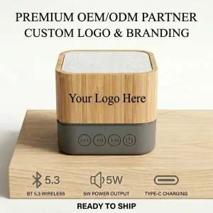 Modern Square Wood Wireless Speaker Sustainable Bamboo Portable Audio 3W Clear Bass Sound System Type C Charge for Home Office