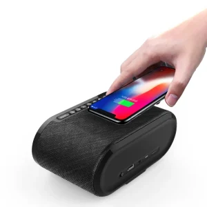 Modern Style 10W Alarm Clock Radio for Bluetooth Speaker Bookshelf Speakers Wireless Charger for Mobile Phone Plastic
