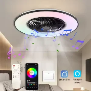 Modern TUYA Smart LED Ceiling Fan Light Wi Fi App Control 7 Blades 20” Home Use Minimalist Design Remote Included 2900K 6500K