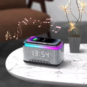 Multifunction Wireless Speaker with Phone Holder 15w Wireless Charger Rgb Light Speaker Bedside Alarm Clock Speaker Stand