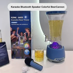 Multifunctional RGB LED Plastic Karaoke Party Speaker with Wireless Microphone Support and 2L Beer Dispenser