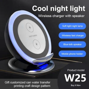 Multifunctional Wireless Charging Speaker Smart 3 in 1 Fast Wireless Charger with RGB Night Lamp