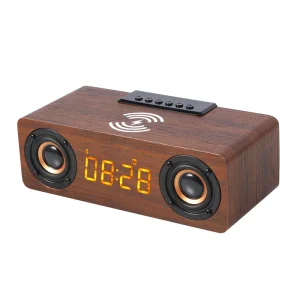Multifunctional Wooden Retro Alarm Clock Bluetooth Speaker Mobile Phone Wireless Fast Charging Sound System Speaker