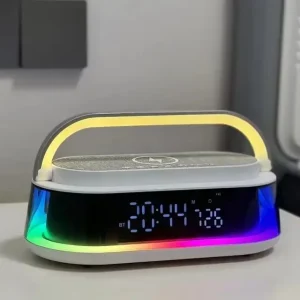 Music Player LED 15W Wireless Charger Wireless Audio Smart Desktop Fabric Alarm Clock White Noise Speaker With Radio TF AUX